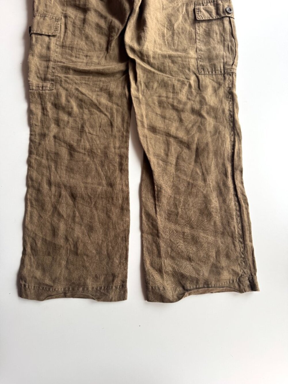 MICHAEL STARS Bobbi Olive Brown 100% Linen Straigt Leg Cargo Pants, Size S - Picture 6 of 8
